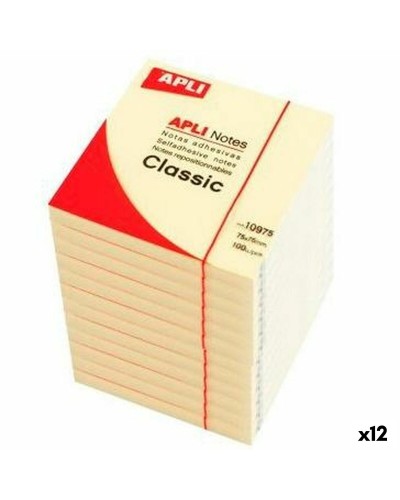 Zelfklevende briefjes Apli CLASSIC Geel 75 x 75 mm (12 Stuks)