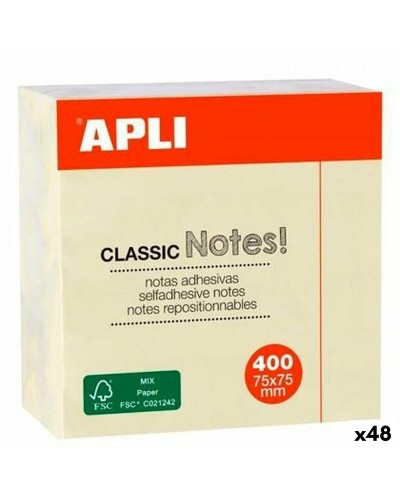 Note Adesive Apli CLASSIC Giallo 75 x 75 mm (48 Unità)