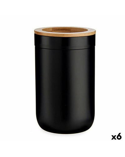 Portaspazzolini da Bagno in Bambù e Polipropilene Marrone Nero (7,7 x 11,5 x 7,7 cm) - Confezione da 6