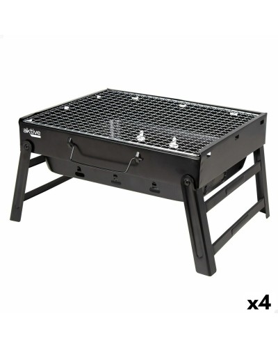 Aktive Portable Rectangular Barbecue 40x20x28 cm in Black Steel
