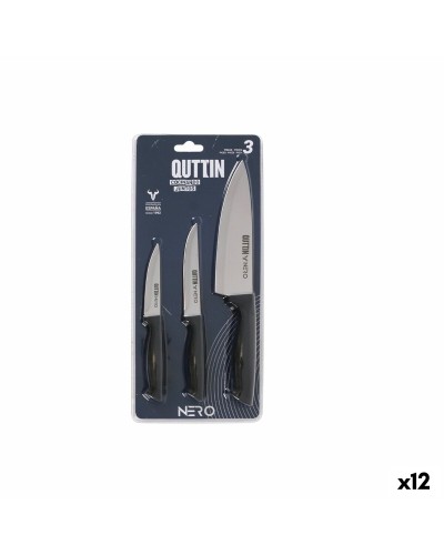 Ensemble de 3 couteaux Quttin Noir Argenté Pro, Parfaits pour la Cuisine Professionnelle
