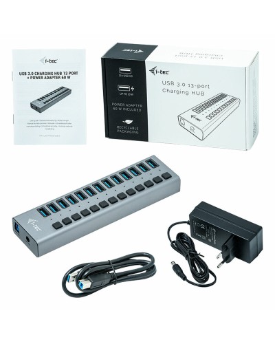 i-Tec U3CHARGEHUB13 - USB 3.0 Hub mit 13 Ports, 60W - Schnellladefunktion
