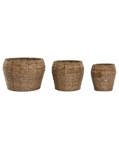 Satz Blumentöpfe Home ESPRIT natürlich Metall Faser Tropical 32 x 32 x 25 cm