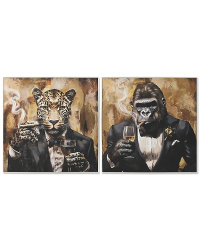 Toile Home ESPRIT Marron Noir Doré 103,5 x 3,5 x 103,5 cm (2 Unités)