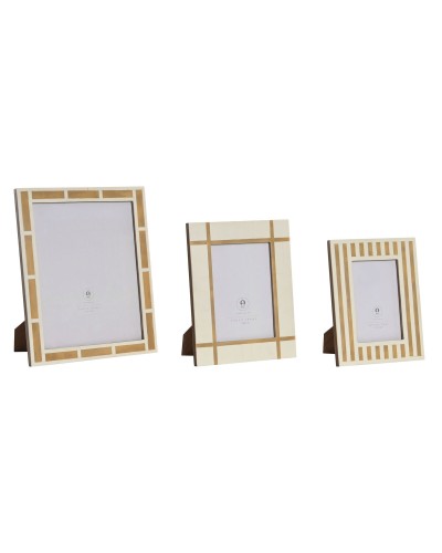 Photo frame Home ESPRIT White Natural Resin Bone (3 Units)