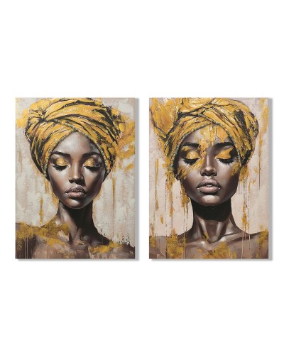 Kanvas Home ESPRIT Brun Gyllene Kolonial Afrikanska 90 x 3 x 120 cm (2 antal)