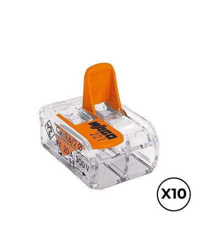 Connecteur rapide Wago 13,2 x 18,6 x 8,4 mm 4 mm 450 V Connexions x 2 (10 Unités)