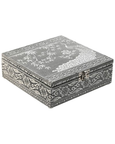 Scatola-Portagioie ESPRIT Verde Argentato | Legno e Alluminio | 18x18x6 cm
