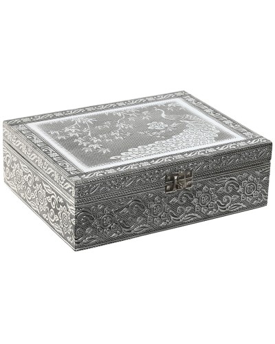 Doos-Juwelenkistje Home ESPRIT Groen Zilverkleurig Hout Aluminium 22,5 x 17,5 x 7,6 cm