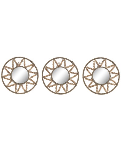 Set of 3 Scandi Esprit Mirrors in Natural Wood, 20x1x20 cm
