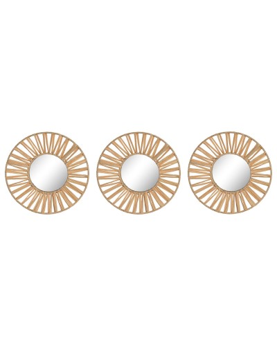 Set spiegels Home ESPRIT Natuurlijk Raffia Kristal Scandi 20 x 2 x 20 cm (3 Onderdelen)