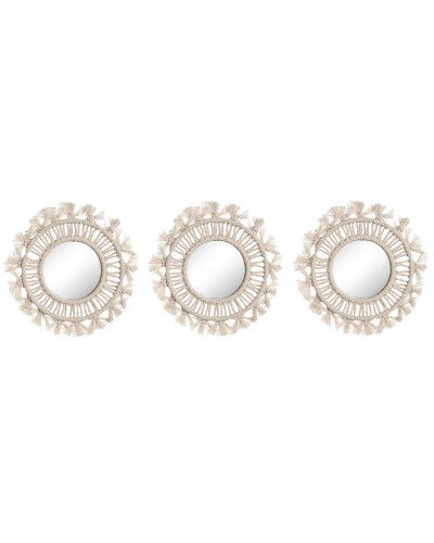 Miroirs Macramé Bohème ESPRIT - Set de 3 - Cristallisez l'Élégance Bohème (20 x 20 cm)
