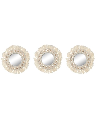 Espejo de pared Esprit x3, de cristal blanco con macramé, estilo boho, 20 x 1 x 20 cm
