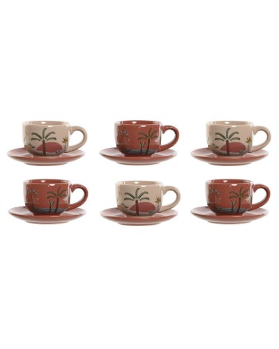 ESPRIT Set da 6 Tazze e Piatti in Metallo e Dolomite, 180 ml, Colori Terracotta, Giallo Beige, Lilla