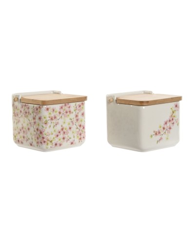 Kannellinen suolasirotin Home ESPRIT Valkoinen Pinkki Liila Bambu 750 ml 14 x 12,5 x 12 cm (2 osaa)