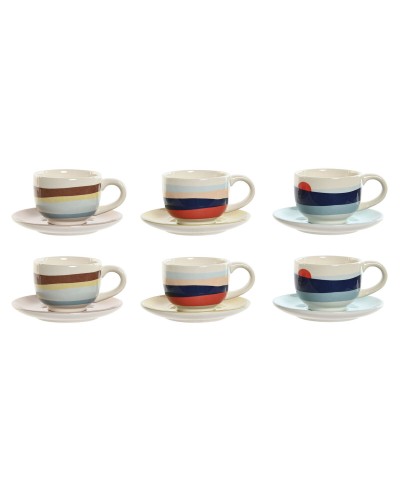 Ensemble de 6 Tasses ESPRIT Jaune, Bleu Clair, Vert, Lilas avec Soucoupes, 180 ml, Métal Dolomite.
