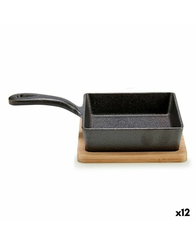 Casseroleschaal om tapa's te serveren Pan Bruin Grijs Bamboe Smeedijzer 23,7 x 6,3 x 14 cm (12 Stuks)