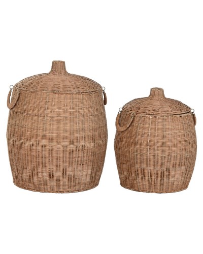 Dekorationslåda Home ESPRIT Naturell Metall Tropiskt (2 Delar)