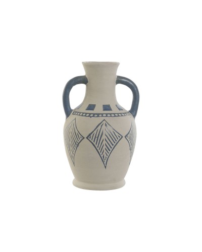 ESPRIT Vase en Céramique Méditerranéen, 15 x 15 x 25 cm, Bleu Azur et Beige, Décoration Élégante pour Intérieur Extérieur
