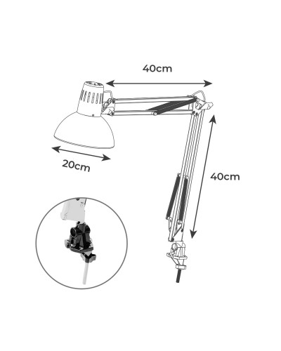 EDM Melbourne E27 desk lamp, white metal, adjustable, 24 x 98 cm

