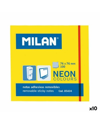 Milan Yellow Sticky Notes 76x76mm - 10 Pads - Office Reminders

