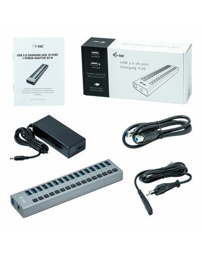 USB-keskitin i-Tec U3CHARGEHUB16 Harmaa 90 W