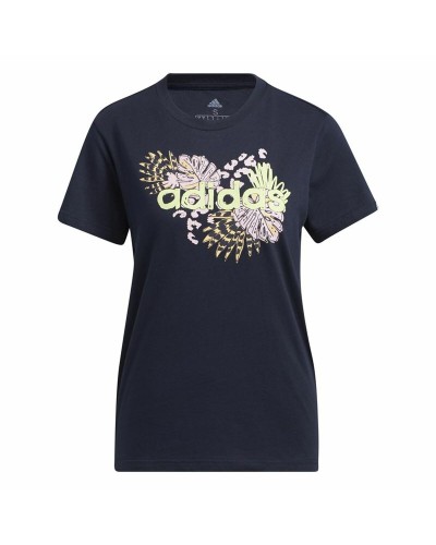 Adidas T-shirt Femme Farm Print Bleu Foncé - Manches Courtes Sportive
