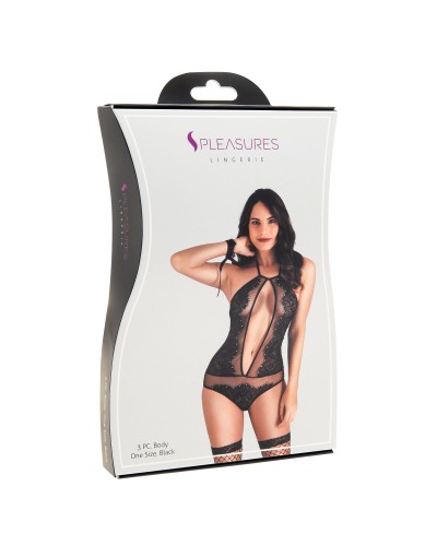 Lencería S Pleasures Negra Talla Única - Set Íntimo Sensual

