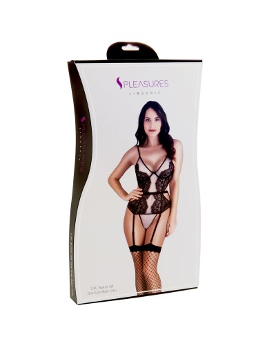 S Pleasures Ensemble Lingerie Noir/Gris - Lingerie Sexy Taille Unique

