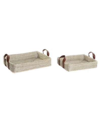 Plateau Naturel DKD Home Decor 41x32x9 cm (Lot de 2)
