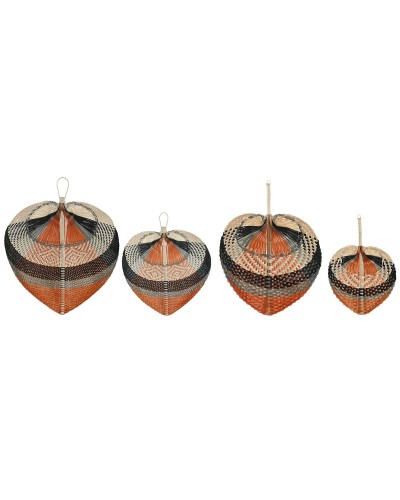 Decoración de Pared ESPRIT Abanico 4 Piezas | Marrón Negro Beige Natural | 57 x 1 x 71 cm | Estilo Colonial
