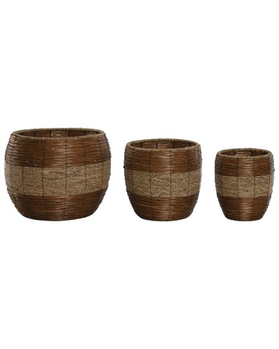 Juego de macetas Home ESPRIT | Metal y fibra tropical | 33 x 33 x 30 cm
