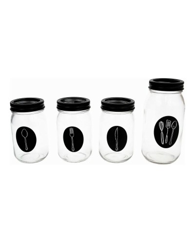 Bestekorganizer Zwart Metaal Transparant Glas 9 x 9 x 17 cm (4 pcs)