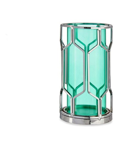 Photophore en Métal et Verre Argenté, Dimensions : 11,5 x 19,5 x 11,5 cm
