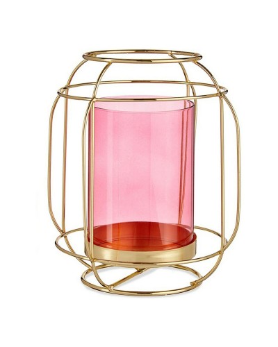 Candelabro de metal y cristal rosa dorado (19 x 20 x 19 cm)
