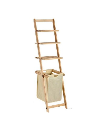 Estantería de madera beige y marrón con tela (36 x 151 x 41,5 cm)
