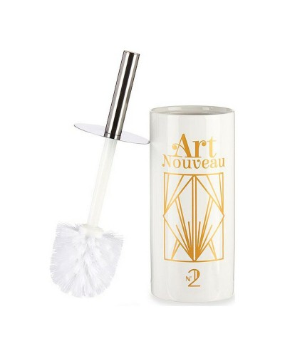Toalettborste Art Nouveau Vit Gyllene Silvrig Keramik 9,6 x 32 x 9,6 cm