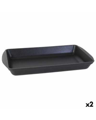 Teglia da Cucina Inde in Ferro Fuso Nero, 50 x 30 x 6,5 cm, 2 Pezzi