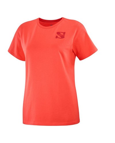 Salomon Outlife Men's T-Shirt Short Sleeve Orange - Small Logo - Breathable
