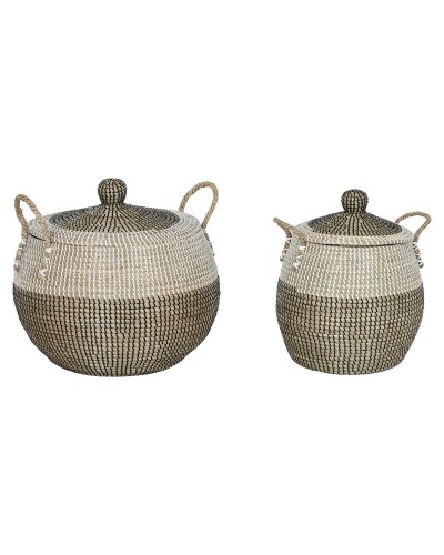 Set di 2 Cestini da Ordine ESPRIT, Bianco e Nero Naturale, da 45 x 45 x 48 cm