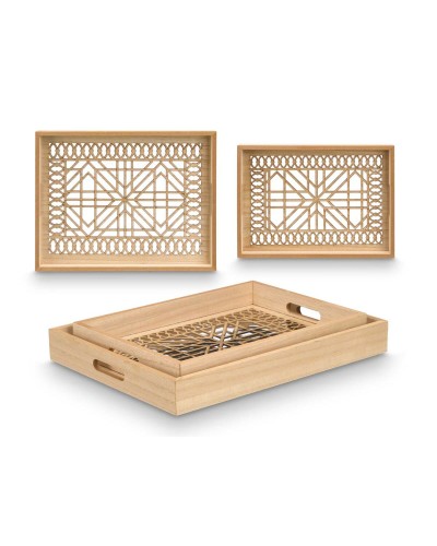 Set di Vassoi Gift Decor Marrone Trasparente Legno Vetro Quadrato 2 Pezzi