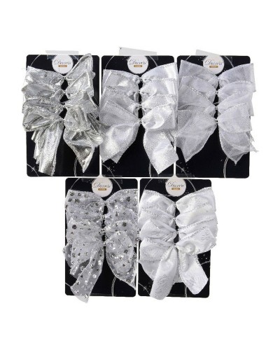 Adornos Navideños Plateados Lazos - Set Decorativo para Árbol y Eventos
