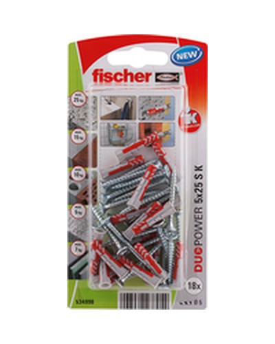 Fischer Duopower - Tacos y Tornillos (5 x 25 mm) - Paquete de 18

