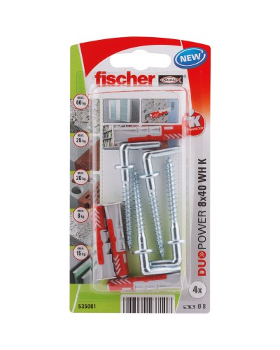 Fischer DuoPower Pernos de Anilla, 8 x 40 mm, 4 Unidades, Tacos
