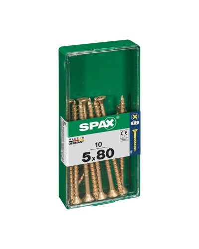 Spax Yellox Vis à Bois Autotaraudeuses, Tête Plate, 5 x 80 mm - Paquet de 10
