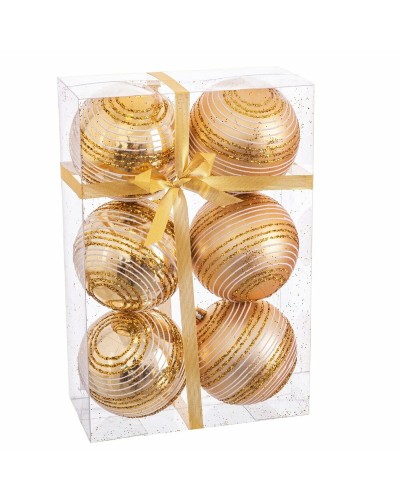 Goldene Weihnachtskugeln aus Kunststoff 8x8cm Spirale (6er Set)
