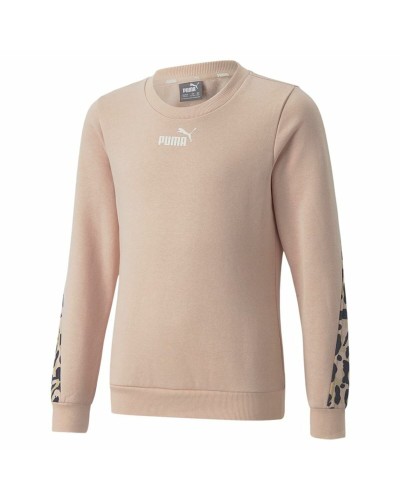 Puma Mädchen Fleece Alpha Rundhals Beige Leopard Rosa - Sport & Casual
