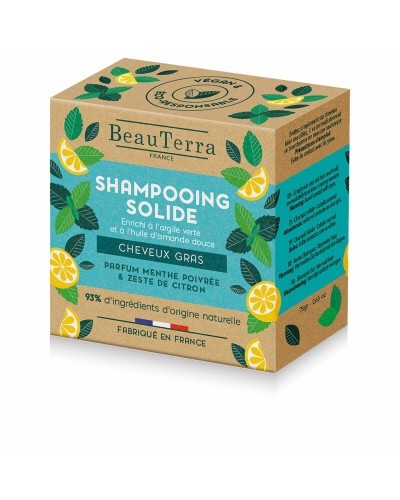 Beauterra Festes Shampoo Minze Zitrone - 75g - Reinigend & Erfrischend
