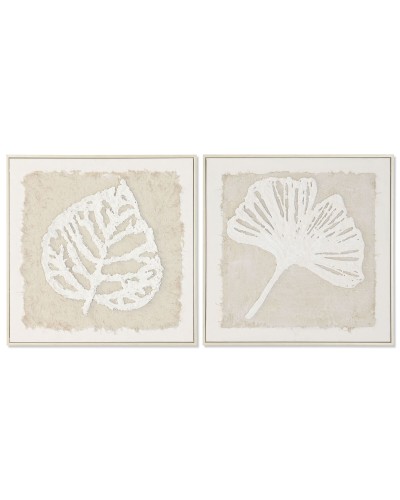 Lienzo Home ESPRIT Blanco Beige Hoja de planta Cottage 62,5 X 3,5 X 62,5 CM (2 Unidades)