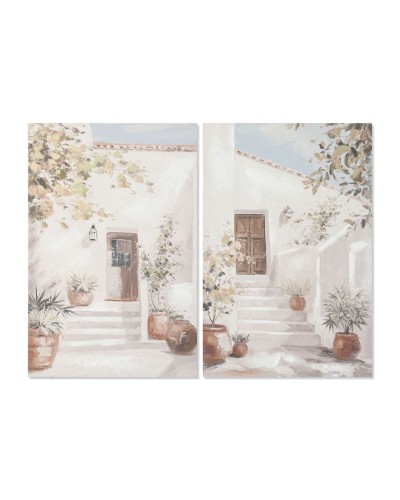 Canvas Home ESPRIT Wit Groen Stad Cottage 60 x 3,5 x 90 cm (2 Stuks)